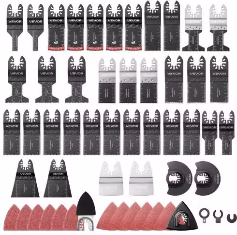 VEVOR Kit da 160 Pezzi per Utensile Oscillante e Levigatura con 36 Lame Universali, Raschietti, 2 Piattelli e 120 Fogli Abrasivi per Metallo e Legno