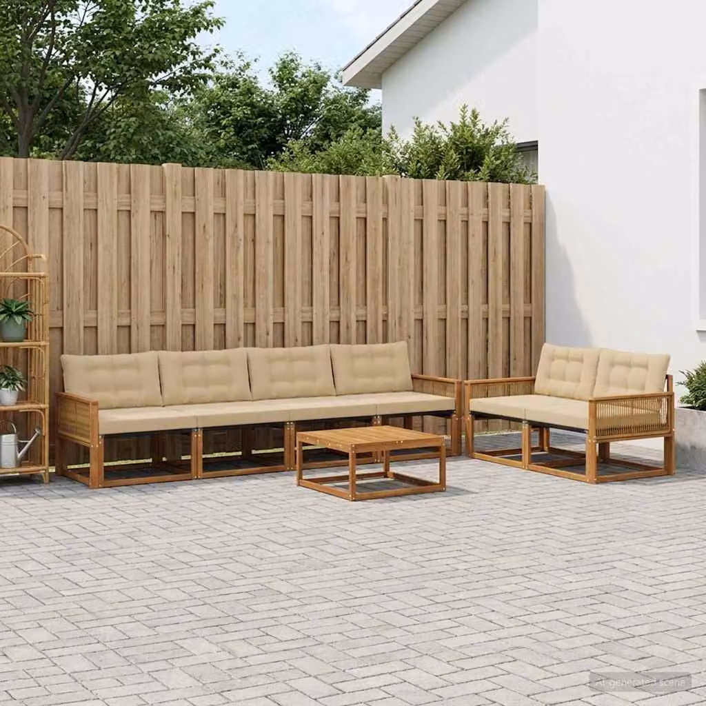 vidaXL Set di divani da esterno 7 pz Naturale e Beige