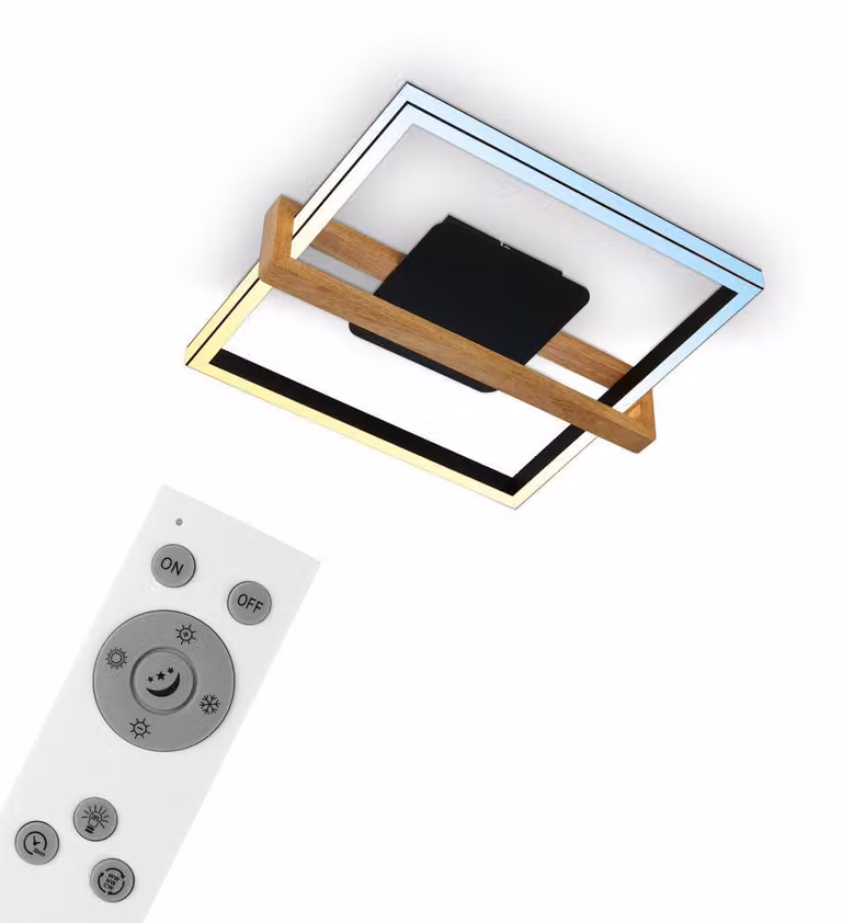 CCT Lampada da soffitto a LED, nera, con legno, LED/40W