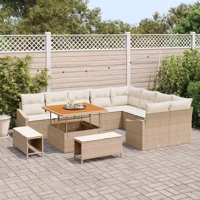 Set Divano da Giardino vidaXL a Forma a U Beige con Cuscini e Tavolino da Esterno per 7 Persone – 1