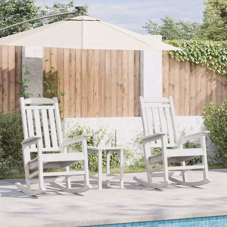 Set di 3 sedie a dondolo vidaXL in polietilene bianco per giardino e terrazzo
