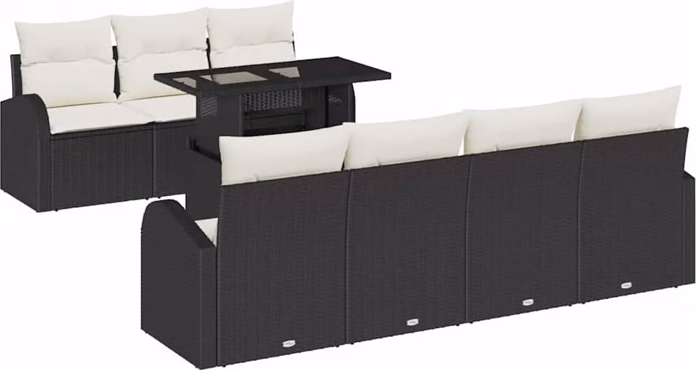 Set Divano da Giardino con cuscino 8 pcs Nero Poly Rattan