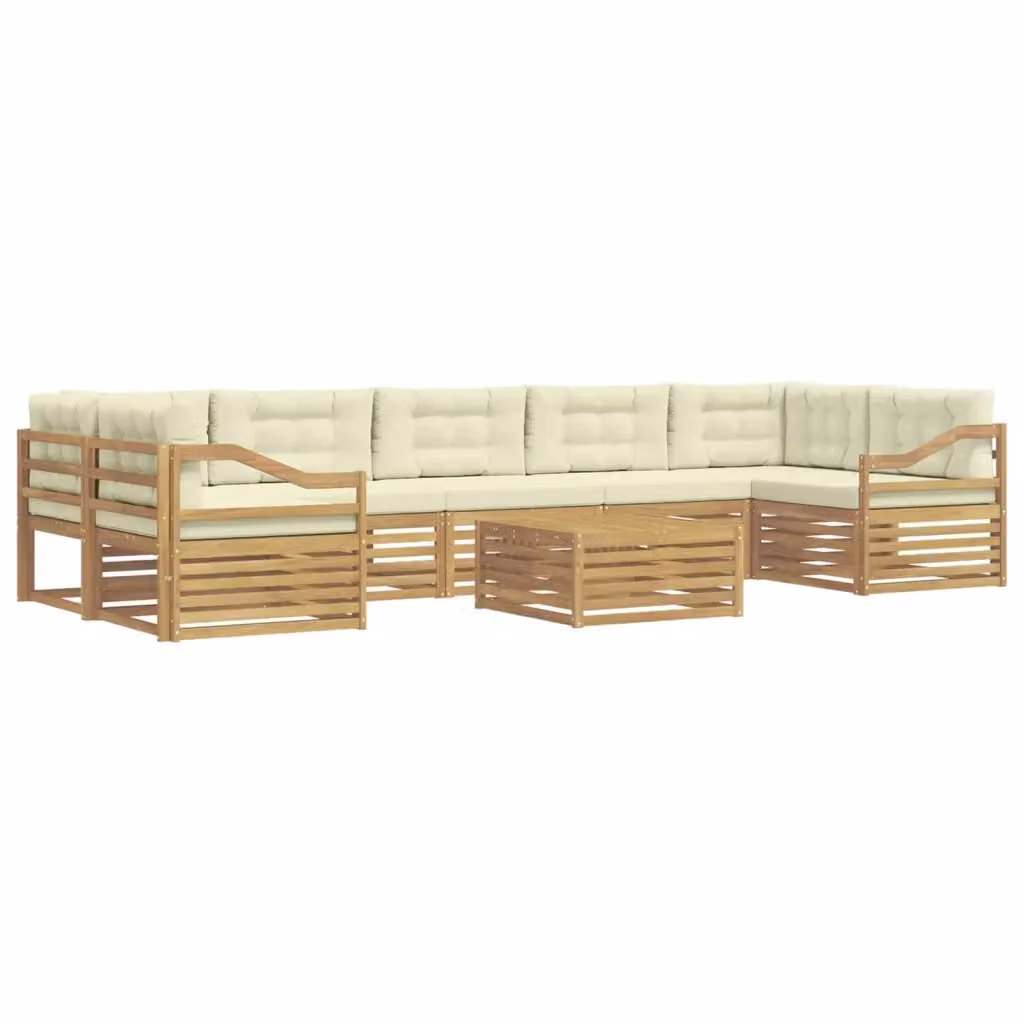 Set di divani da esterno a forma di U con tavolino da caffè vidaXL, 8 pezzi, Bianco e Beige, in legno di acacia con cuscini inclusi – 2