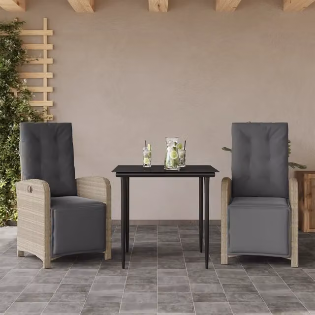Set da Bistrò 3 pz con Cuscini Grigio Chiaro in Polyrattan 3212598