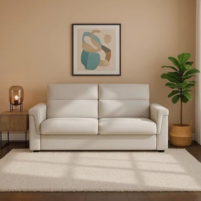 Divano Letto 2 Posti Biscossi DMORA Beige con Rivestimento Sfoderabile e Funzione Letto Made in Italy L: 205 cm, P: 95 cm