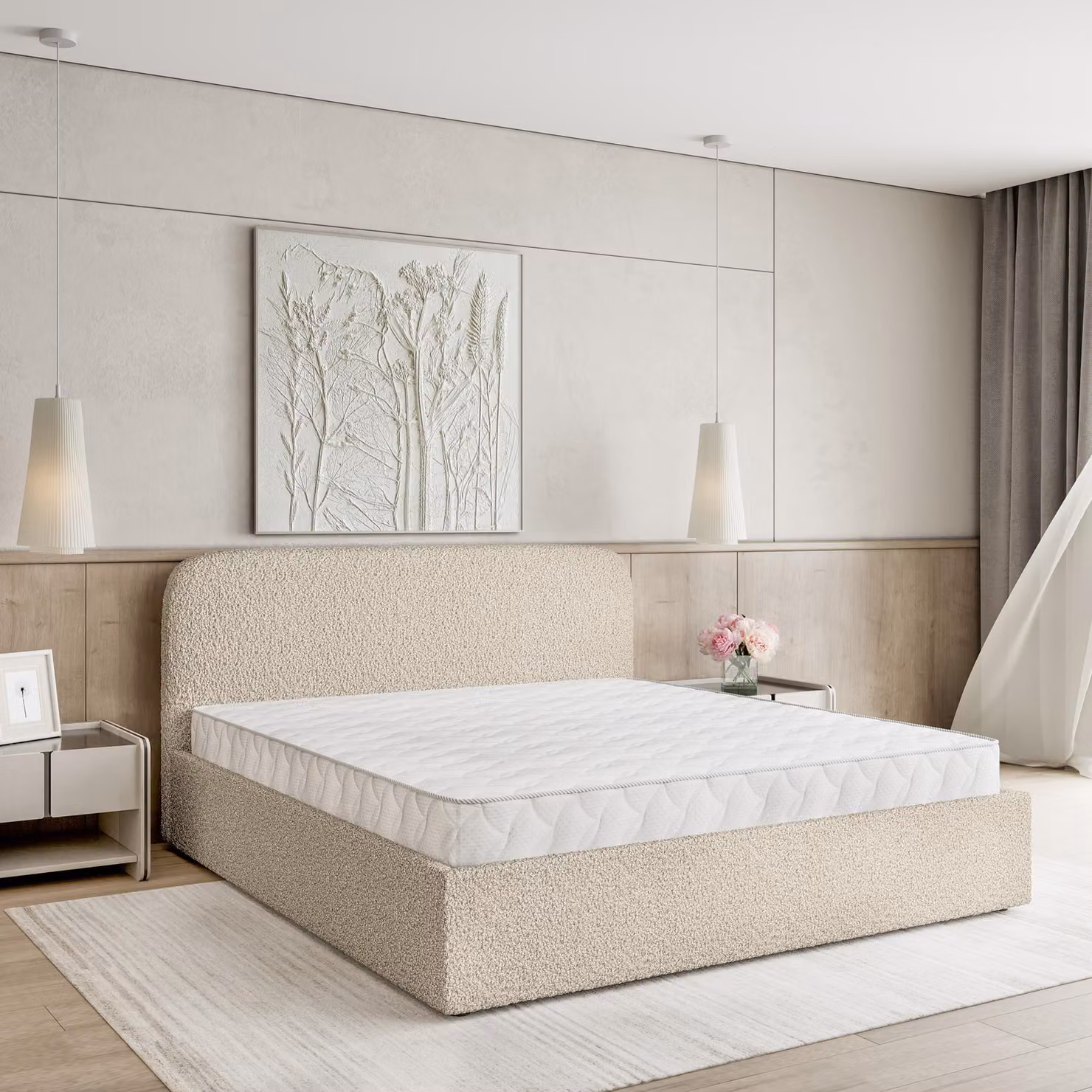 Letto imbottito Masseno RENIVE 140x200 cm, letto imbottito con cassettiera -beige, QUELLE 05