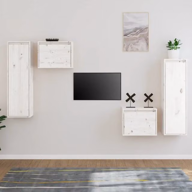 Set di 4 mobili porta TV vidaXL in legno massello di pino bianco lacquered per soggiorno