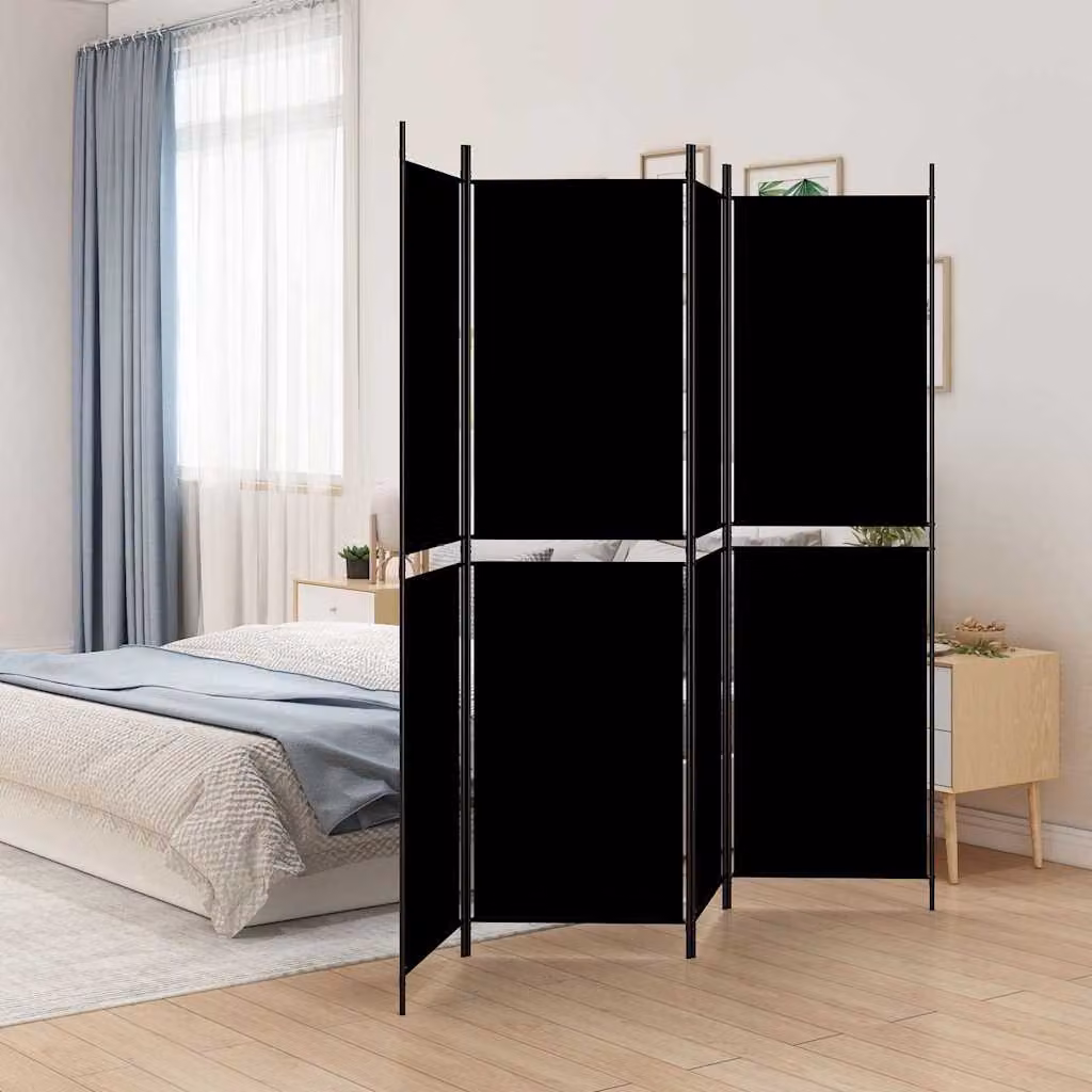 Divisorio a 4 Pannelli vidaXL Nero in Tessuto L 200 cm x H 200 cm