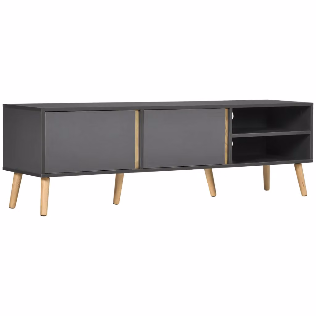 Mobile TV scandinavo XYLO con ante e ripiani, grigio scuro, L: 150 cm, P: 35 cm, H: 45 cm – 2