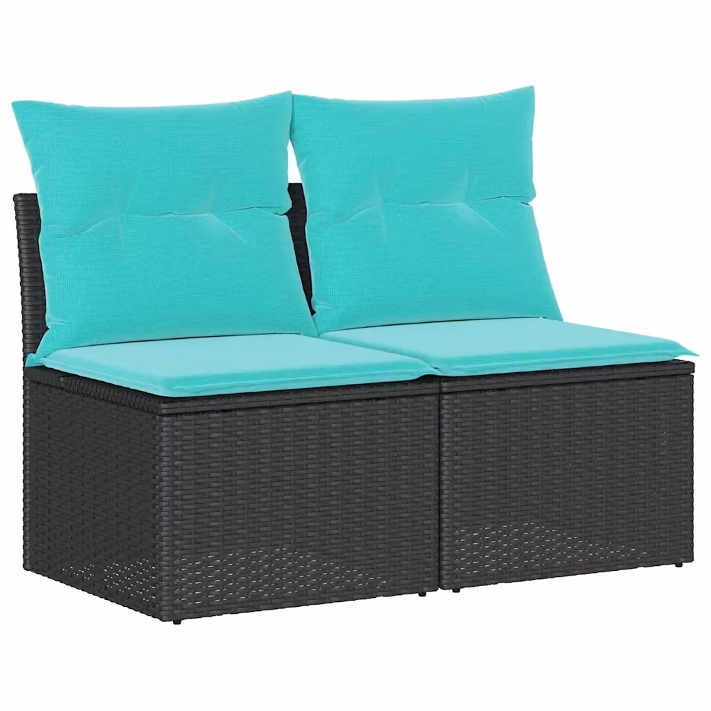 Set di divani da giardino da 2 posti vidaXL con cuscini blu e struttura in metallo nero – 2