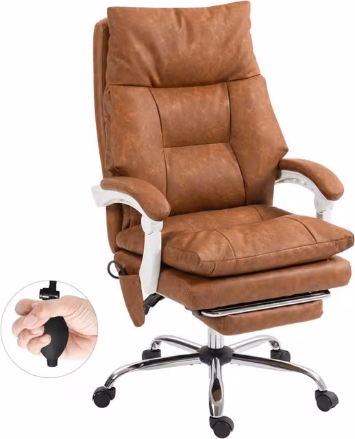 Sedia da ufficio ergonomica Minimal marrone in ecopelle con braccioli e ruote, L/P/H: 120 x 65 x 19 cm