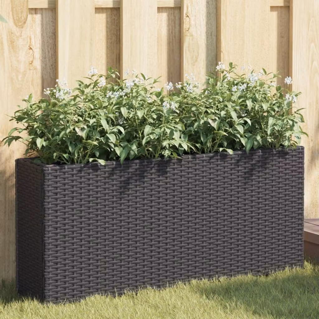 Fioriera da giardino con 2 vasi vidaXL in polyrattan colore nero L 90 x P 20 x H 40 cm