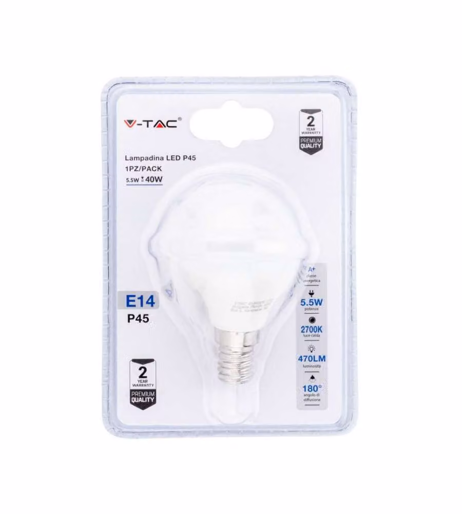 Lampadina LED E14 5,5W P45 2700K (Blister 1 Pezzo)