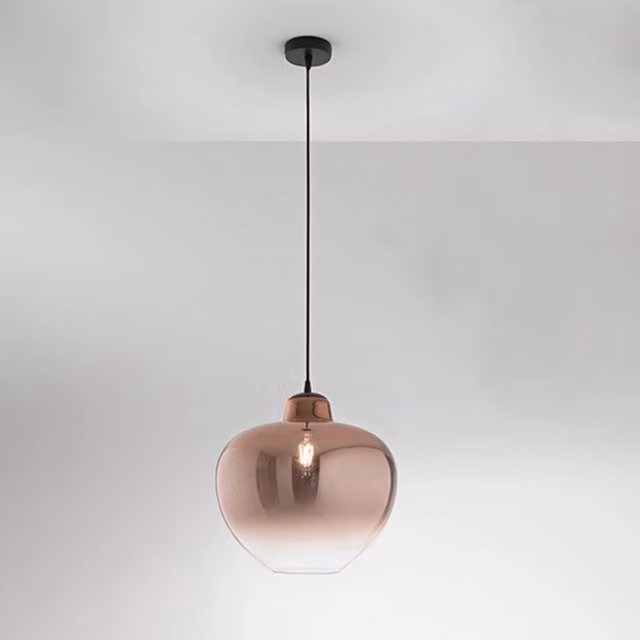 Lampada a sospensione moderna Perenz Bowl in metallo nero e vetro trasparente color rame con attacco E27