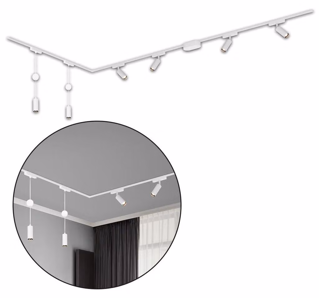 Sistema di binari Briloner Luxtrail, 4x faretti LED, 2x pendenti LED, a L, bianco