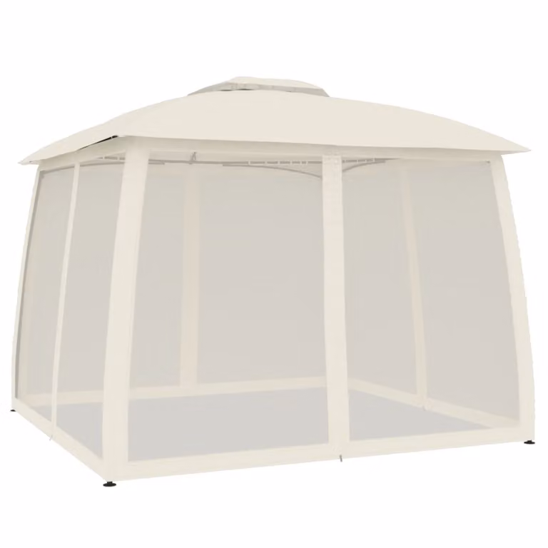 Gazebo con Tetto Doppio e Pareti Rete Crema 2,93x2,93 m Acciaio