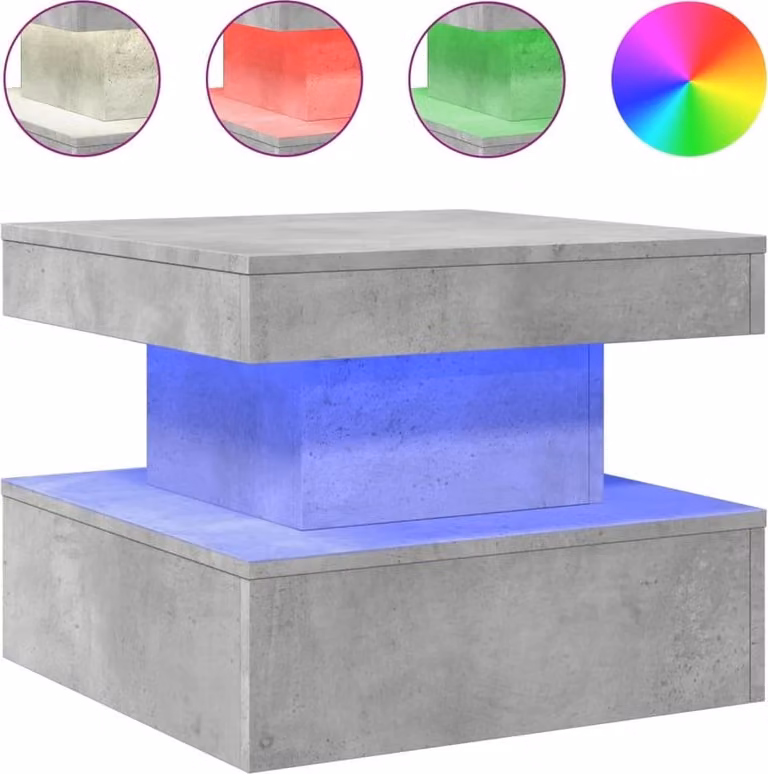 Tavolino da Salotto con Luci LED Grigio Cemento 50x50x40 cm