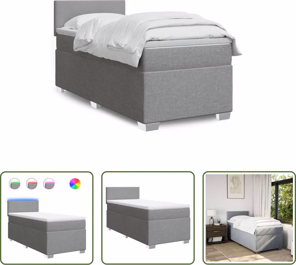The Living Store Letto a molle con materasso grigio chiaro 80x200 cm in tessuto