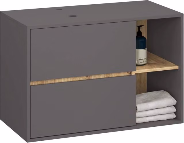 Mobile bagno sospeso VAMI senza lavabo con 2 cassetti, Grigio Grafite e Rovere Artisan, L: 90 cm, P: 45,5 cm, H: 60 cm