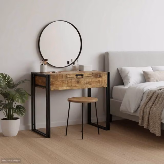 Tavolo da trucco in legno di mango marrone stile industrial vidaXL L: 75 cm, P: 50 cm, H: 90 cm – 1