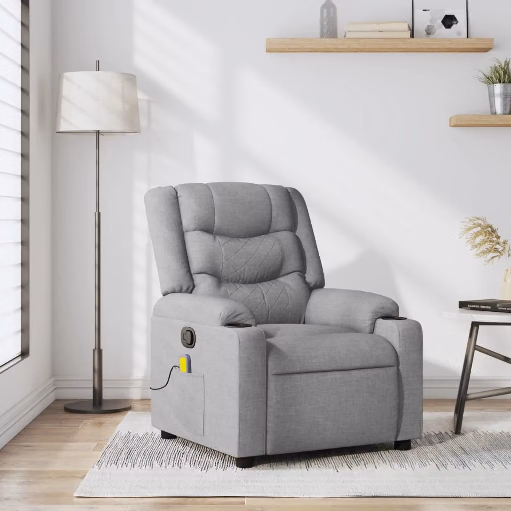 vidaXL Poltrona reclinabile relax in tessuto grigio chiaro con braccioli – 1