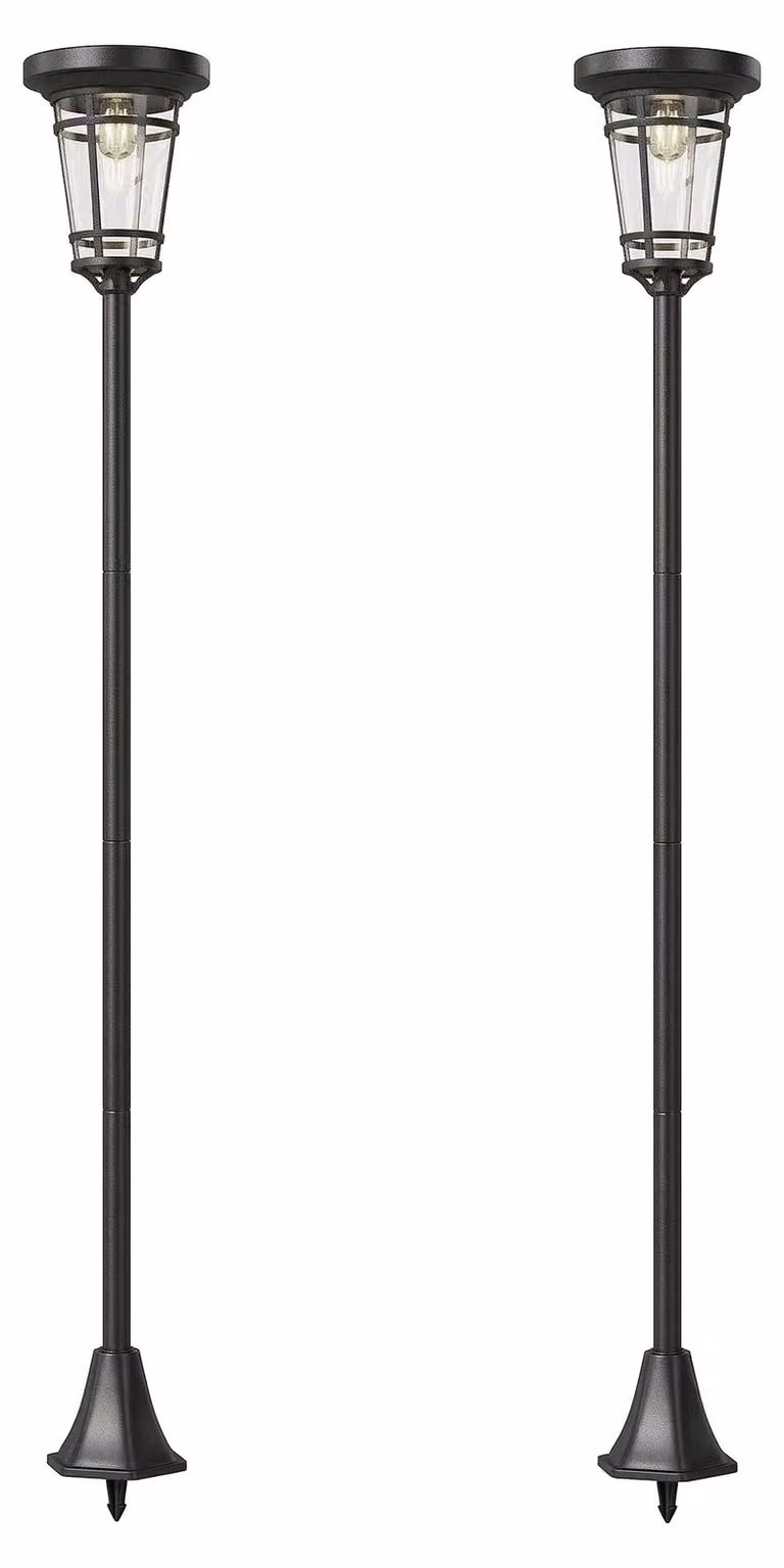 Set di 2 lanterne da giardino solari, altezza 180 cm, con 2 modalità di illuminazione | Colore: nero | Dimensioni: 23,5 x 23,5 x 180 cm