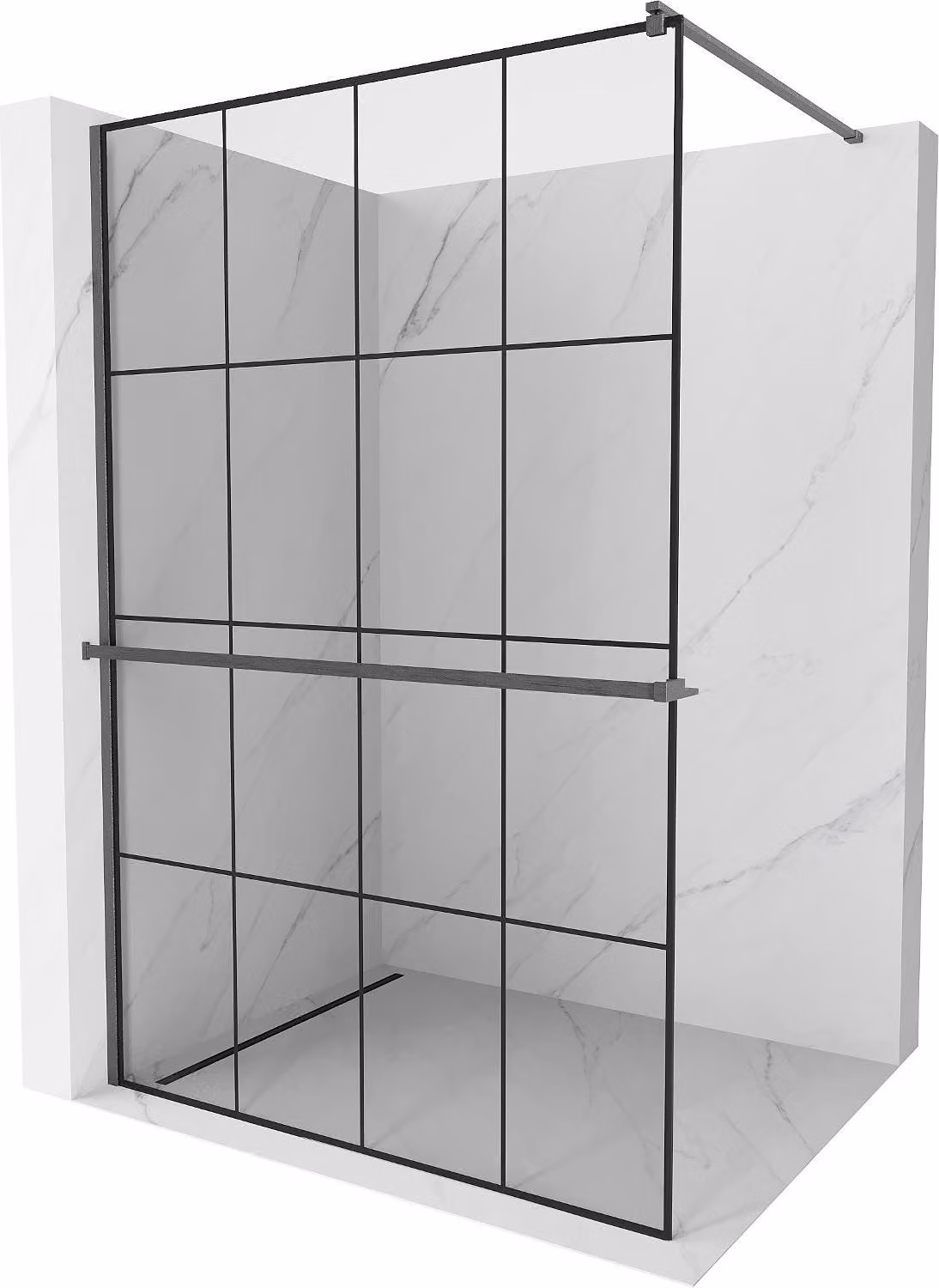 Mexen Kioto+ parete doccia con mensola Walk-in 140 x 200 cm, griglia nera, grigio canna di fucile spazzolato - 800-140-121-66-77