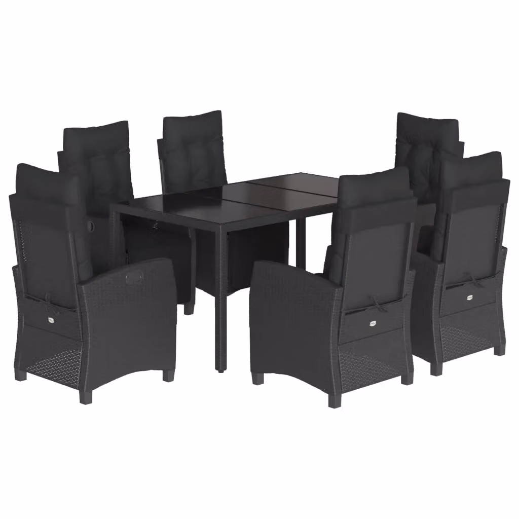 Set da pranzo da giardino vidaXL in polyrattan nero con cuscini e tavolo in vetro per 7 persone – 2