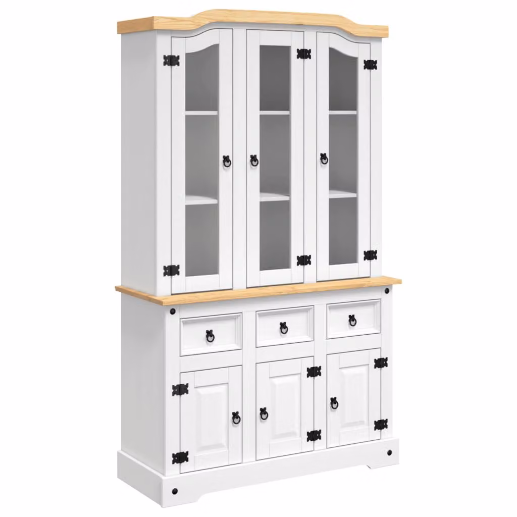 Credenza Bianca 112x43x196 cm in Legno di Pino Messicano