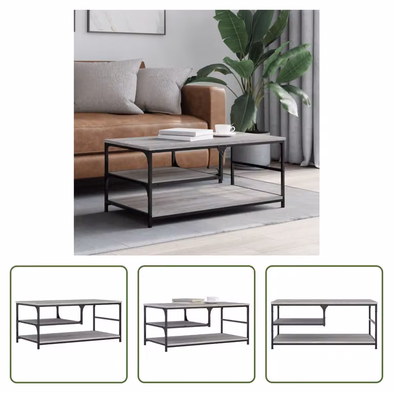 The Living Store Tavolino Grey Sonoma 90x49x40 cm Materiale a base di legno