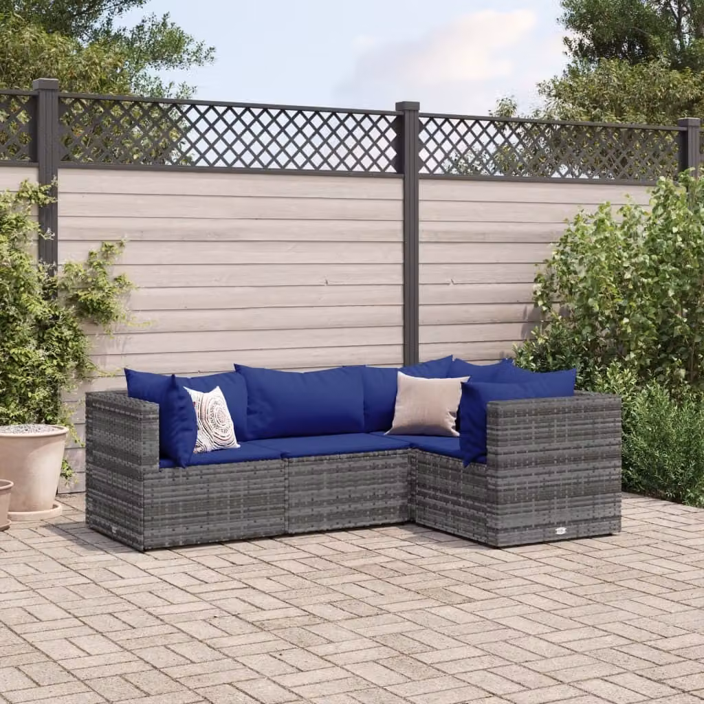 Maison Exclusive - Set da giardino 4 pezzi con cuscini grigio in polyrattan
