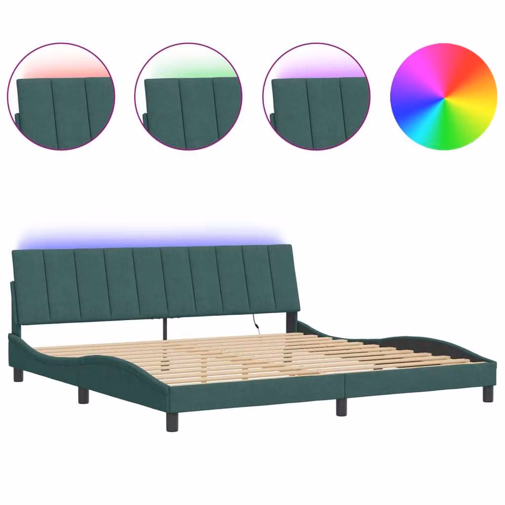 Giroletto con LED senza Materasso Hanko Verde Scuro 200x200 cm in Velluto