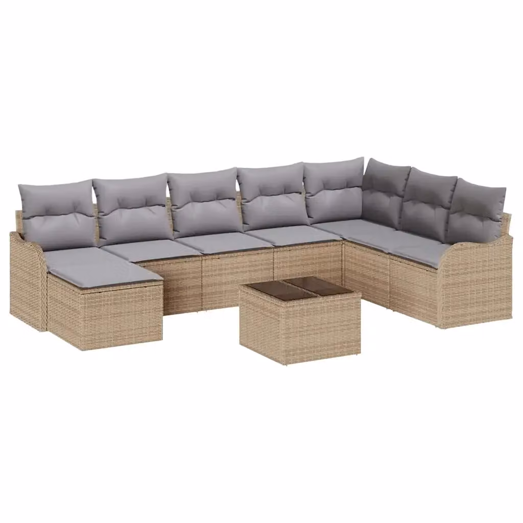 vidaXL Set Divano da Giardino Moderno 9 Pezzi in Polyrattan con Cuscini Beige e Grigio – 2