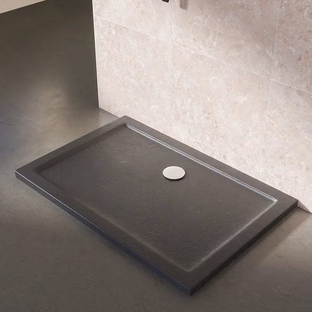 Piatto doccia 80x110 effetto pietra nero in acrilico altezza slim | Petra