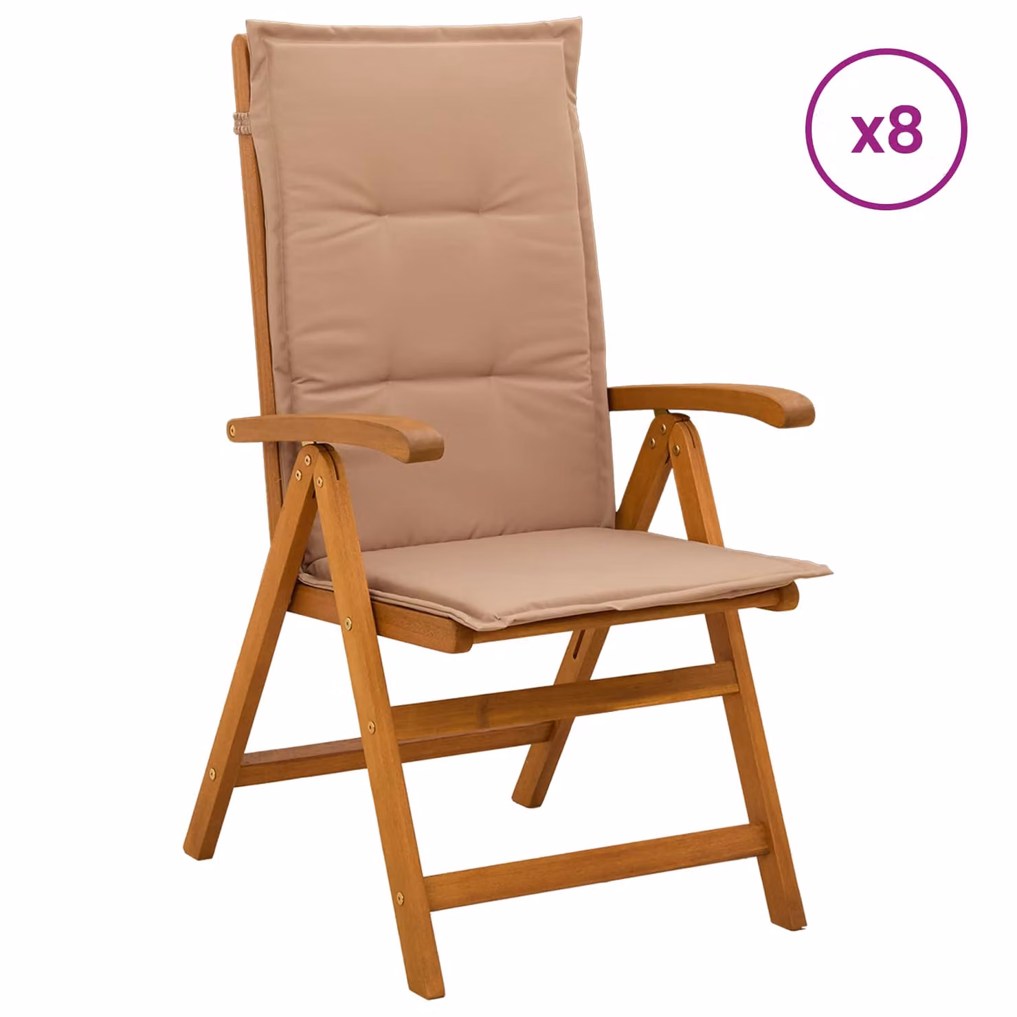 Set di 8 sedie da giardino reclinabili vidaXL in legno di acacia naturale con cuscini inclusi