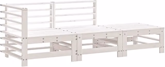 Set Salotto da Giardino 3 pz | Set di Mobili da Esterno Bianco in Legno Massello di Pino