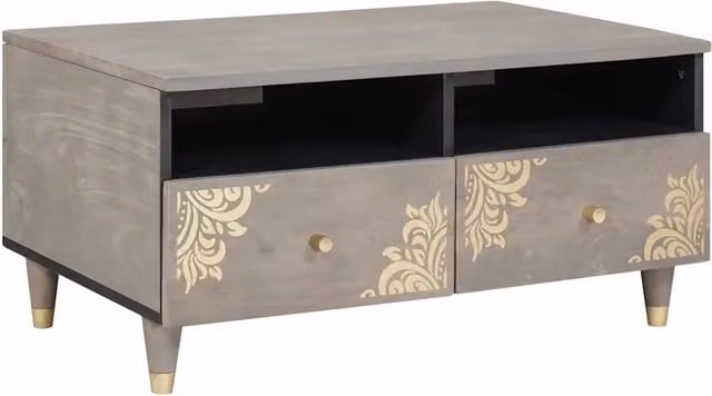 Tavolino da salotto vidaXL in legno di mango grigio con cassetto stile mid-century L: 80 cm, P: 54 cm, H: 40 cm – 1