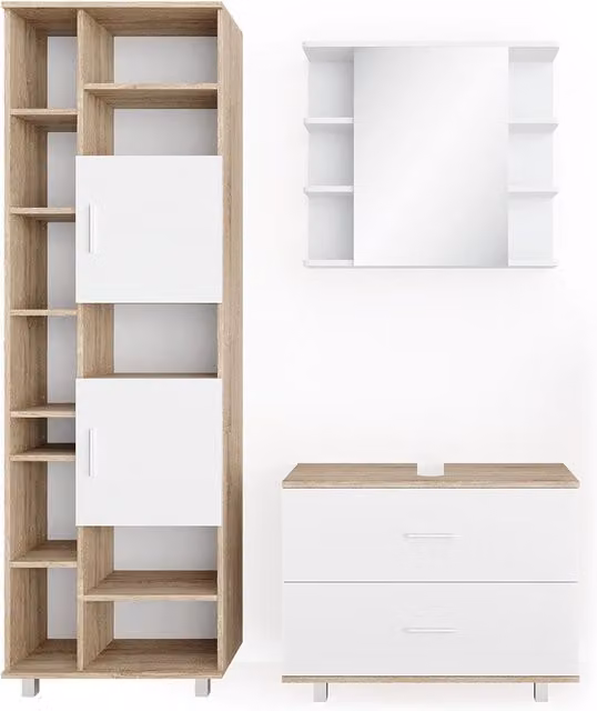 Set mobili bagno Ilias Bianco/Sonoma 3 pezzi Vicco