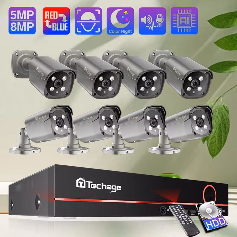 Kit di telecamere di sicurezza a 8 canali, risoluzione 4K HD, con audio bidirezionale e rilevamento facciale