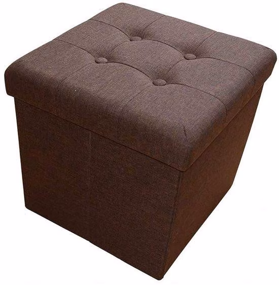Panca pieghevole Unyqoos® con spazio contenitore, color marrone scuro, dimensioni 38 x 38 x 38 cm, portata massima 300 kg, struttura in MDF e rivestimento in lino, inclusa coperchio removibile e ripiano interno