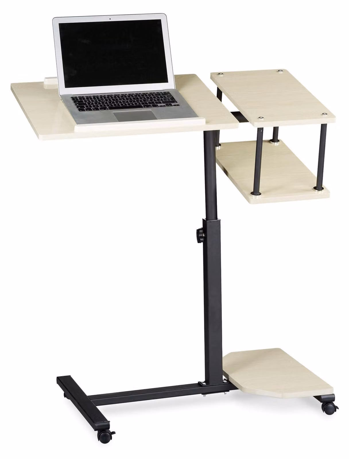 Tavolo portatile per laptop di grandi dimensioni, su ruote, con altezza regolabile e 2 superfici aggiuntive