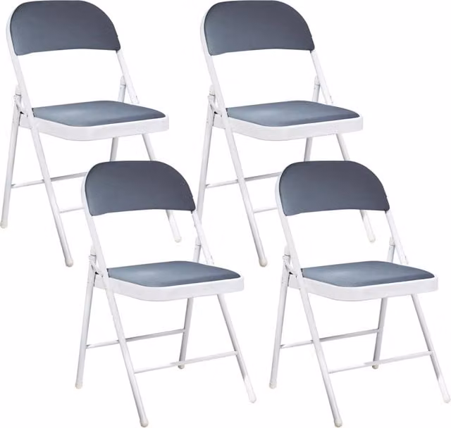 Set di 4 sedie pieghevoli BELIANI in metallo con seduta e schienale imbottiti in tessuto, colore grigio chiaro e bianco