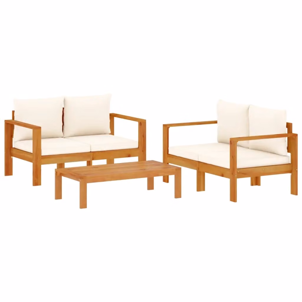 Set Divano da Giardino 3pz vidaXL in Legno di Acacia con Cuscini Beige e Tavolino – 2
