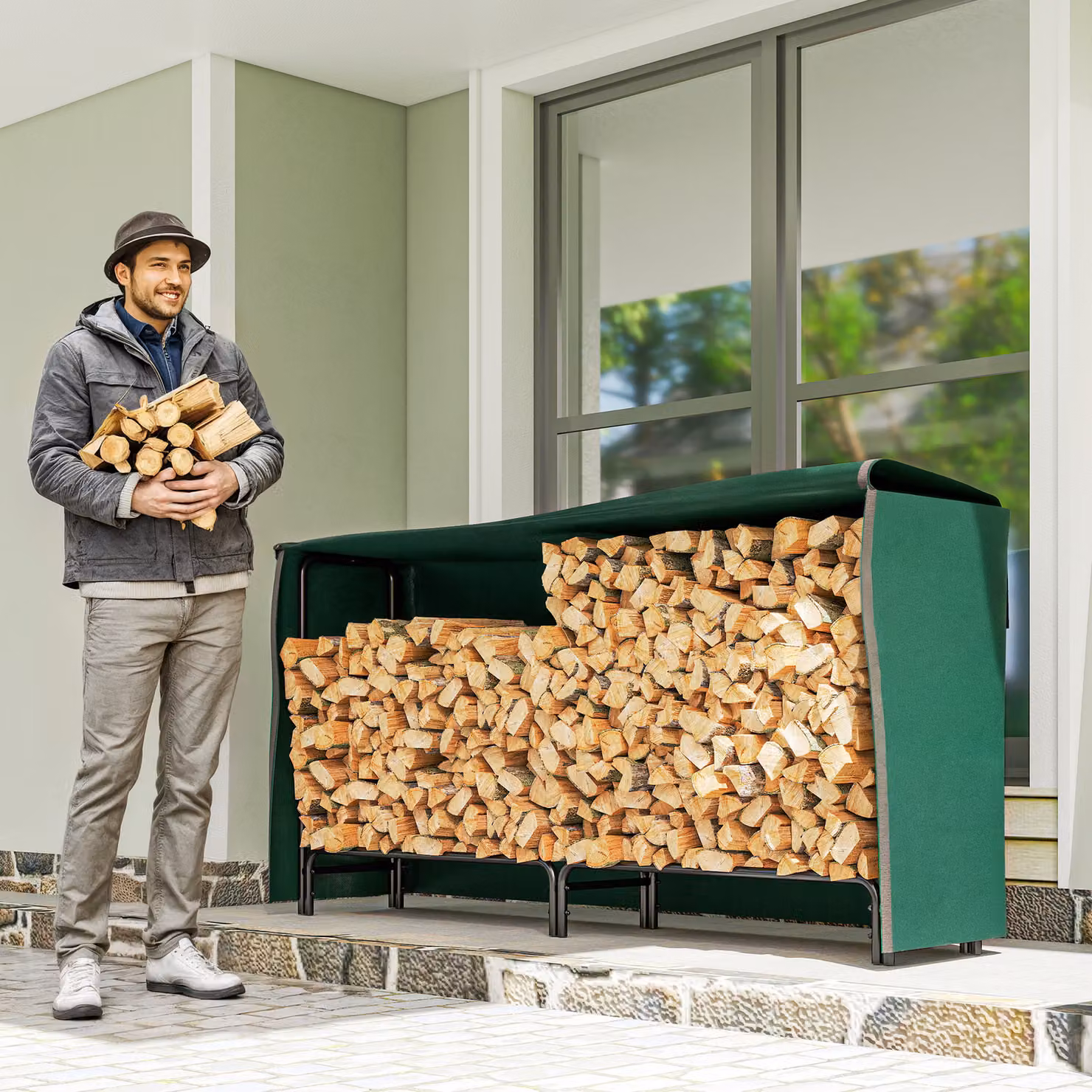 Outsunny Portale Regolabile con Telo Impermeabile, L/P/H: 200 x 36 x 99 cm, Nero e Verde Scuro – 2