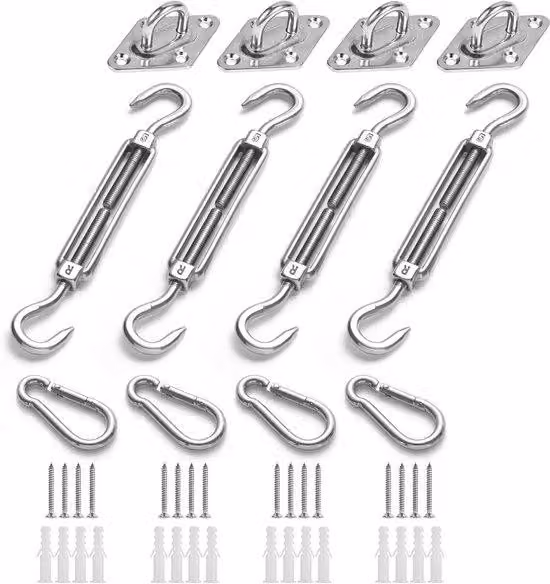 Set di fissaggio per teli ombreggianti - Per tende da sole con struttura in acciaio inossidabile, adatto a tende da giardino triangolari, quadrate e rettangolari