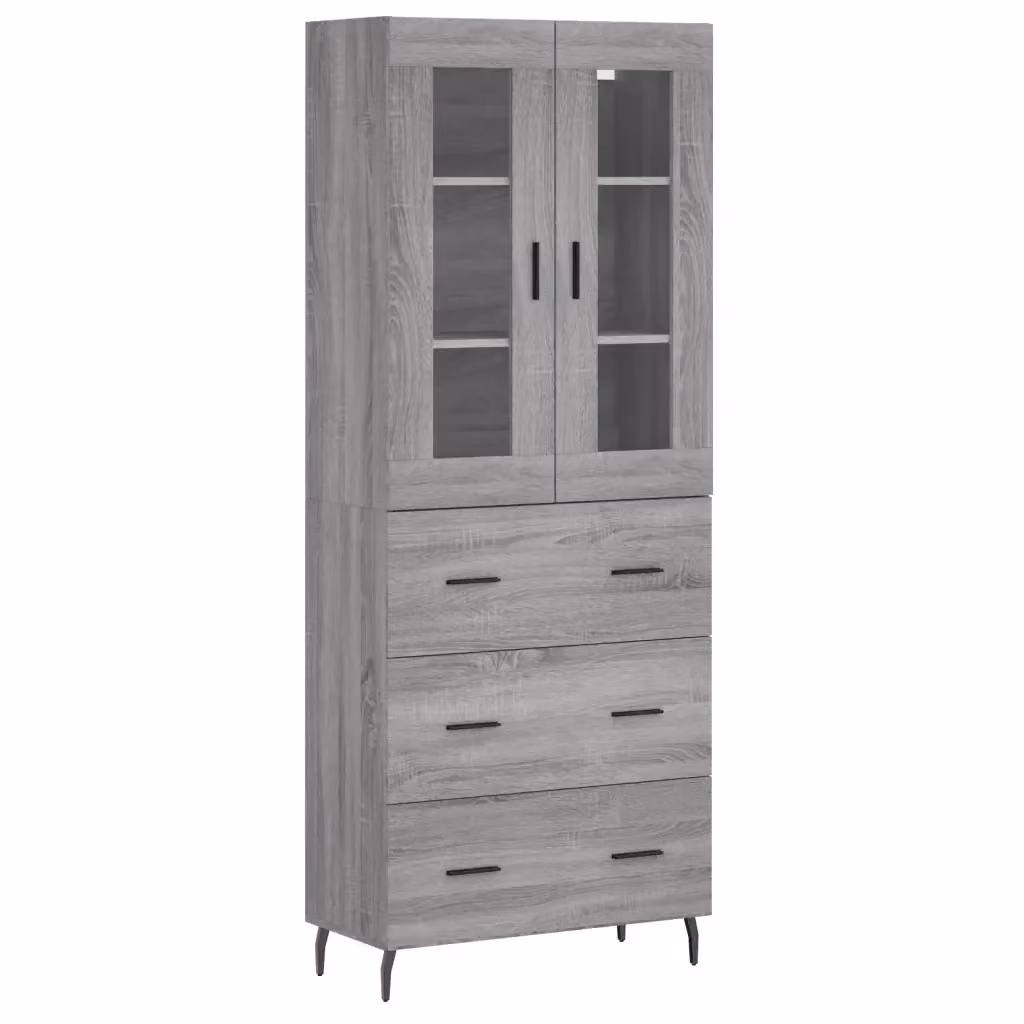 Credenza moderna vidaXL in legno, vetro e metallo, colore grigio, L: 69,5 cm, P: 34 cm, H: 180 cm – 2