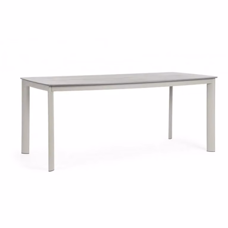 Tavolo fisso ALCORA in pietra naturale e struttura in alluminio beige 180×90 cm