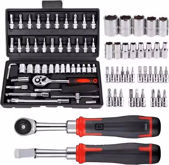 Kit di riparazione auto con valigetta degli attrezzi, colore nero, 46 pezzi