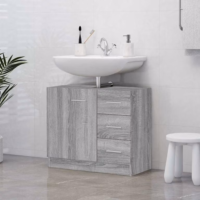 Mobile Lavabo vidaXL Grigio Sonoma in Legno Multistrato e MDF, L: 63 cm, P: 30 cm, H: 54 cm