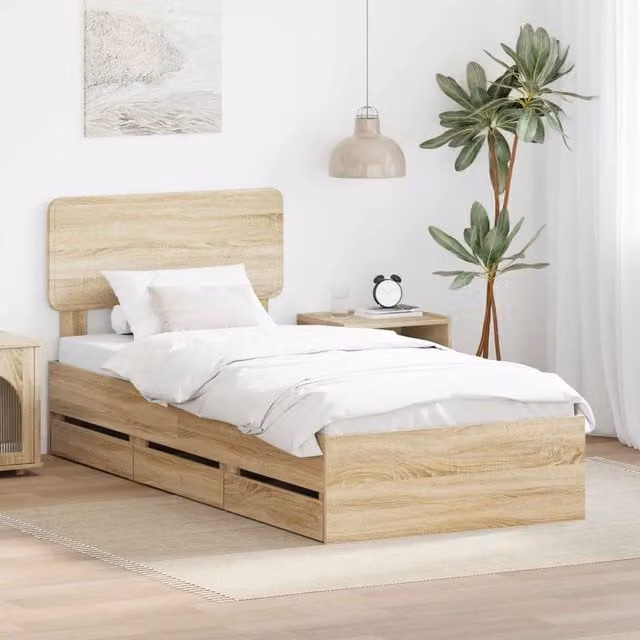 Struttura letto con cassetto vidaXL in legno Rovere, L 80 x P 190 cm